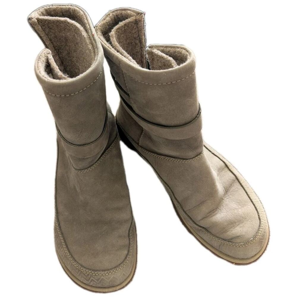 Chaco Hopi Boots 7 Leather Casual Ankle Sandstone Wool Trim Buckle Gorpcore